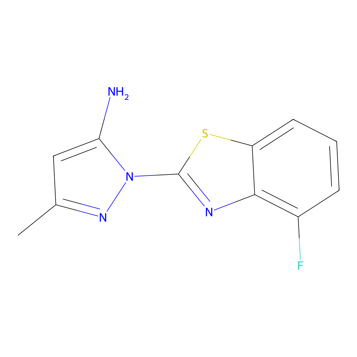 1-(4-Fluoro-1,3-benzothiazol-2-yl)-3-methyl-1H-pyrazol-5-amine molecular structure, CAS 1177315-18-2
