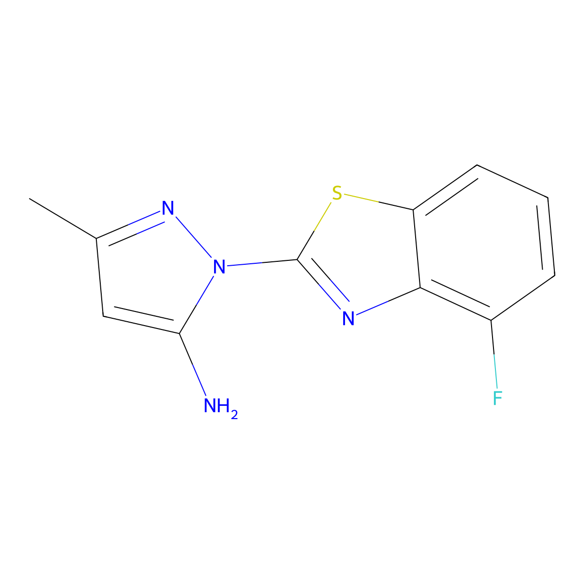 1-(4-Fluoro-1,3-benzothiazol-2-yl)-3-methyl-1H-pyrazol-5-amine molecular structure, CAS 1177315-18-2