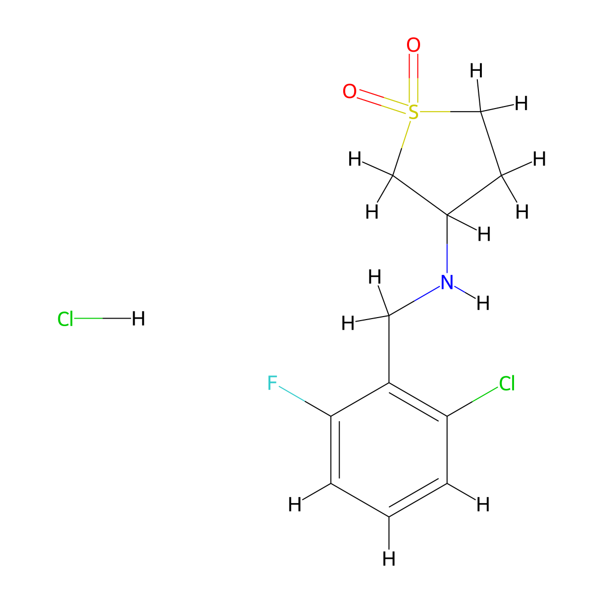 3-{[(2-Chloro-6-fluorophenyl)methyl]amino}-1$l^{6}-thiolane-1,1-dione hydrochloride molecular structure, CAS 1177315-53-5