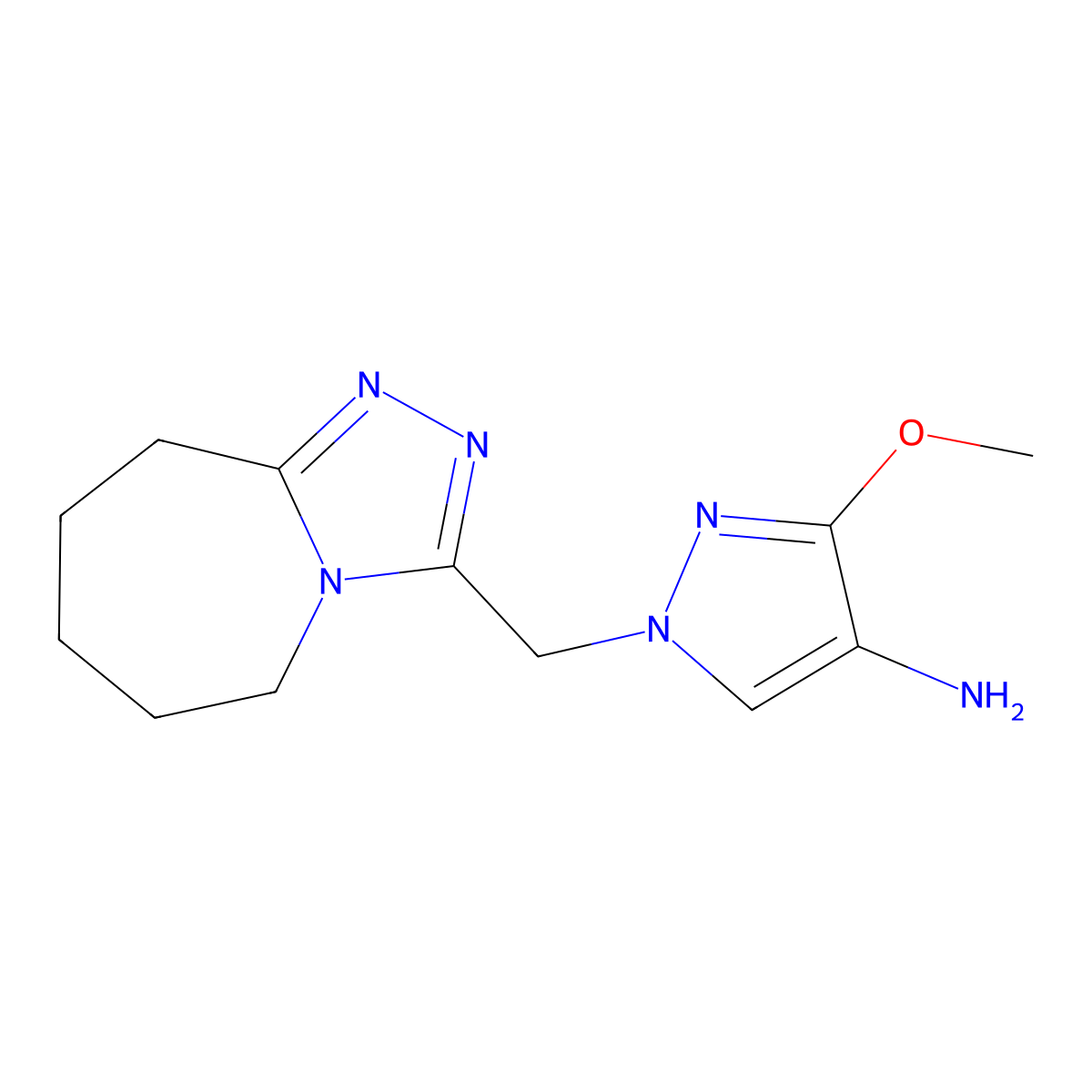 3-Methoxy-1-((6,7,8,9-tetrahydro-5H-[1,2,4]triazolo[4,3-a]azepin-3-yl)methyl)-1H-pyrazol-4-amine molecular structure, CAS 1177315-73-9
