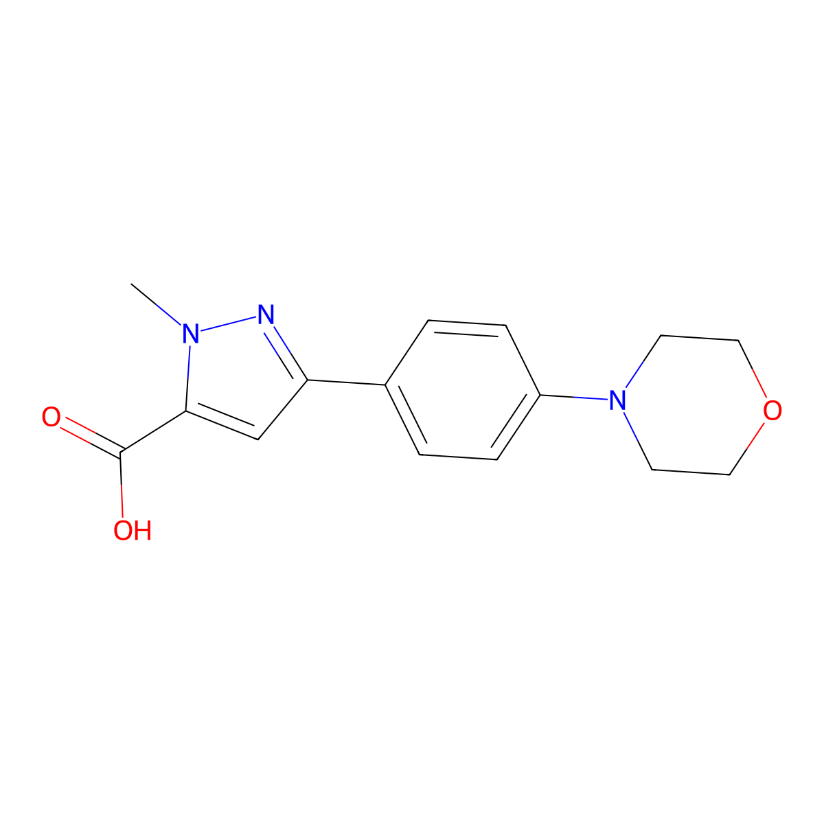 1-methyl-3-(4-morpholin-4-ylphenyl)-1{H}-pyrazole-5-carboxylic acid molecular structure, CAS 1177316-62-9