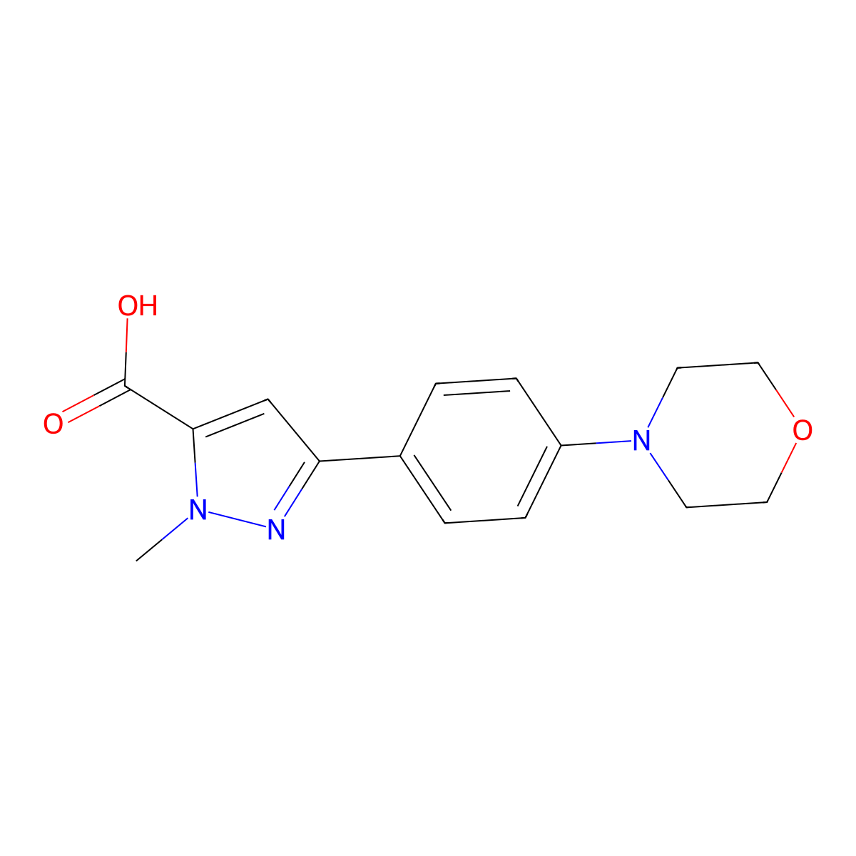 1-methyl-3-(4-morpholin-4-ylphenyl)-1{H}-pyrazole-5-carboxylic acid molecular structure, CAS 1177316-62-9