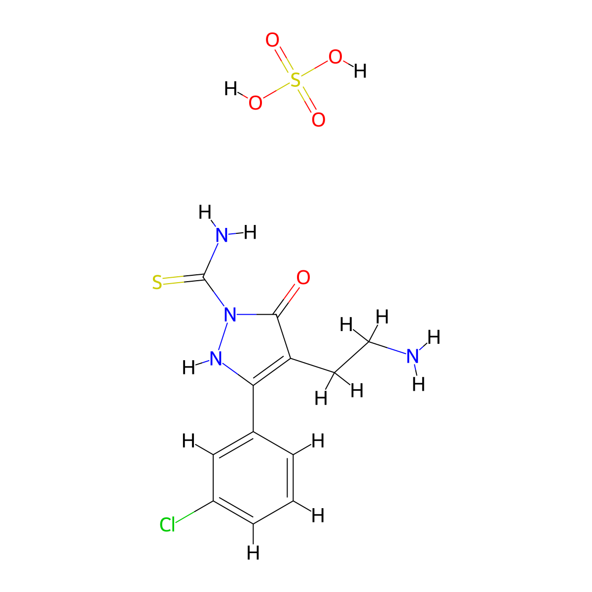 4-(2-aminoethyl)-3-(3-chlorophenyl)-5-oxo-2,5-dihydro-1H-pyrazole-1-carbothioamide sulphate molecular structure, CAS 1177316-94-7