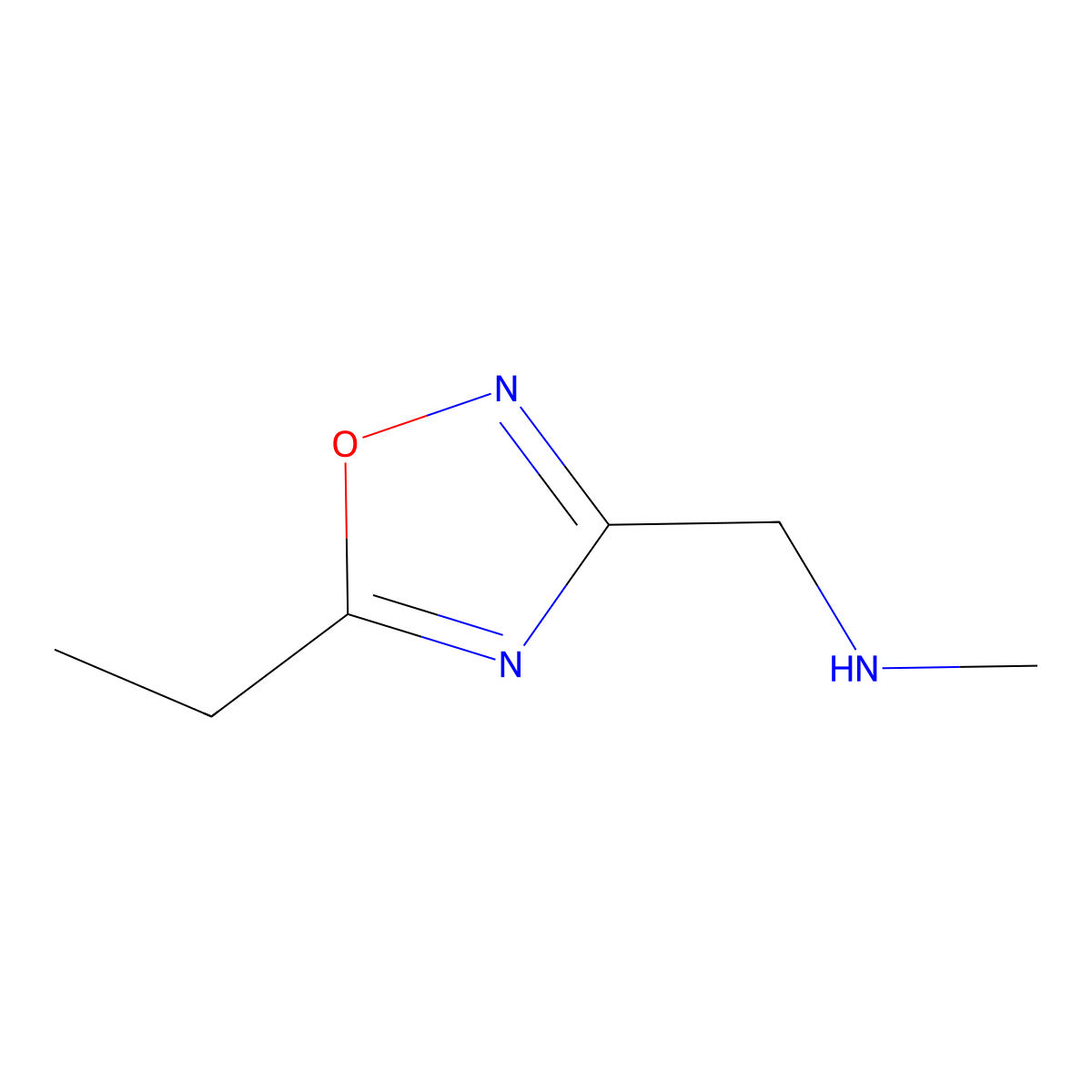 5-Ethyl-N-methyl-1,2,4-oxadiazole-3-methanamine, [(5-Ethyl-1,2,4-oxadiazol-3-yl)methyl](methyl)amine molecular structure, CAS 1177321-30-0