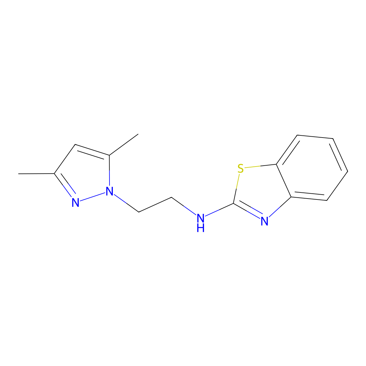 N-[2-(3,5-dimethyl-1H-pyrazol-1-yl)ethyl]-1,3-benzothiazol-2-amine molecular structure, CAS 1177323-99-7