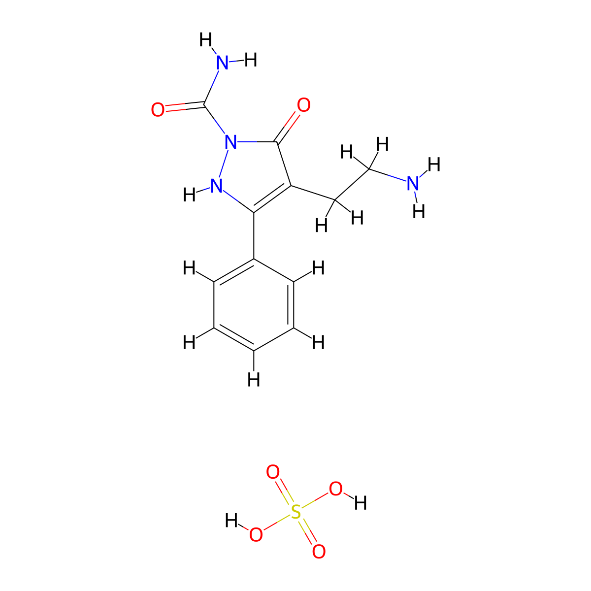 4-(2-aminoethyl)-5-oxo-3-phenyl-2,5-dihydro-1H-pyrazole-1-carboxamide sulphate molecular structure, CAS 1177324-62-7