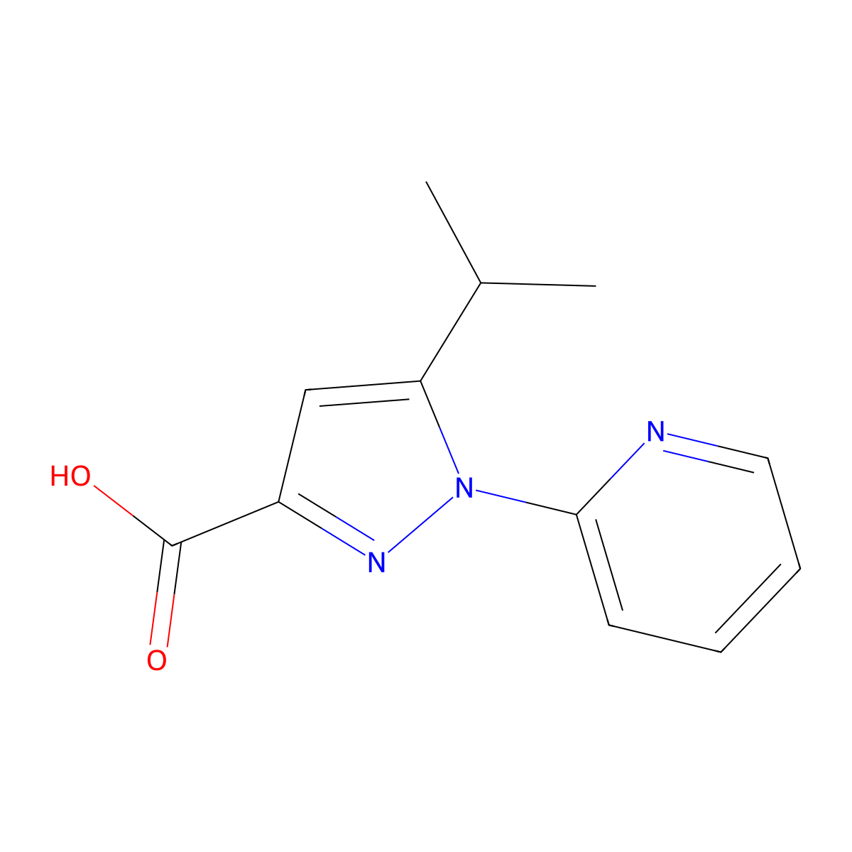 5-(propan-2-yl)-1-(pyridin-2-yl)-1H-pyrazole-3-carboxylic acid molecular structure, CAS 1177330-29-8