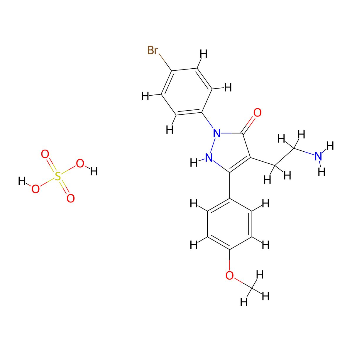 4-(2-aminoethyl)-2-(4-bromophenyl)-5-(4-methoxyphenyl)-1,2-dihydro-3H-pyrazol-3-one sulphate molecular structure, CAS 1177332-03-4