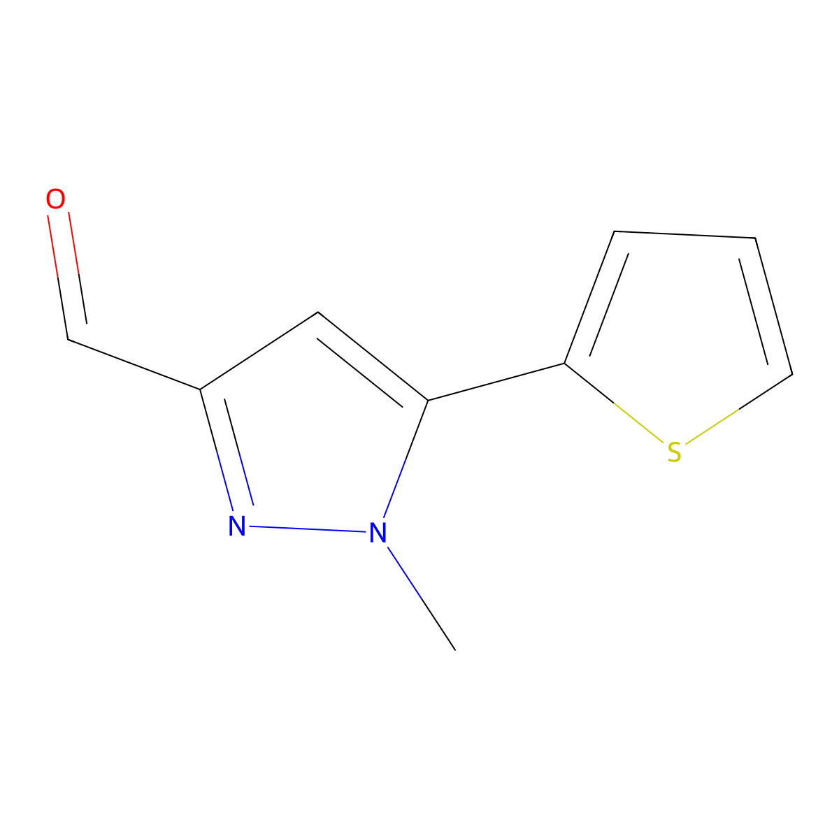 1-methyl-5-(thiophen-2-yl)-1H-pyrazole-3-carbaldehyde molecular structure, CAS 1177332-06-7