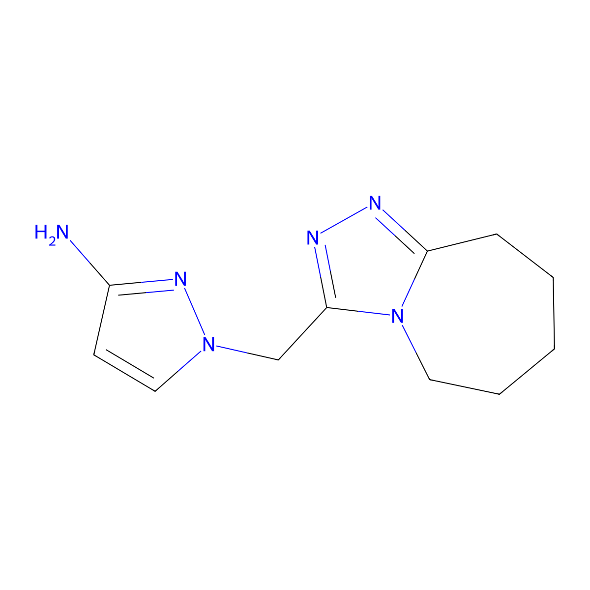 1-((6,7,8,9-Tetrahydro-5H-[1,2,4]triazolo[4,3-a]azepin-3-yl)methyl)-1H-pyrazol-3-amine molecular structure, CAS 1177332-81-8