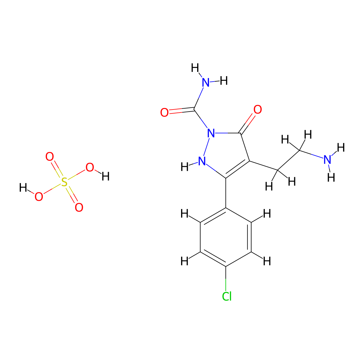 4-(2-aminoethyl)-3-(4-chlorophenyl)-5-oxo-2,5-dihydro-1H-pyrazole-1-carboxamide sulphate molecular structure, CAS 1177335-56-6