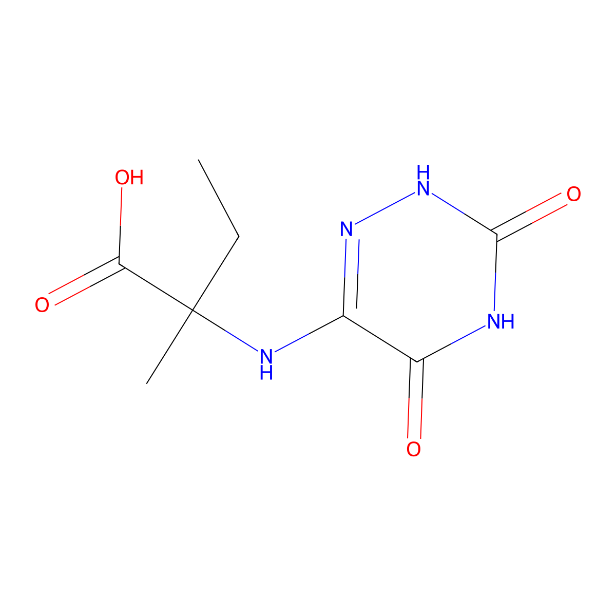 2-((3,5-Dioxo-2,3,4,5-tetrahydro-1,2,4-triazin-6-yl)amino)-2-methylbutanoic acid molecular structure, CAS 1177338-16-7