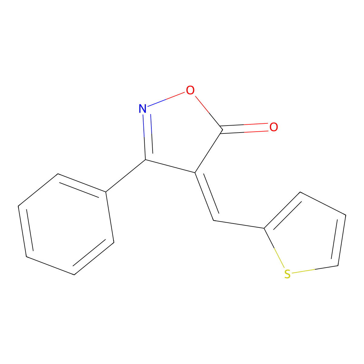 5(4H)-Isoxazolone, 3-phenyl-4-(2-thienylmethylene)-, (Z)- molecular structure, CAS 117734-17-5