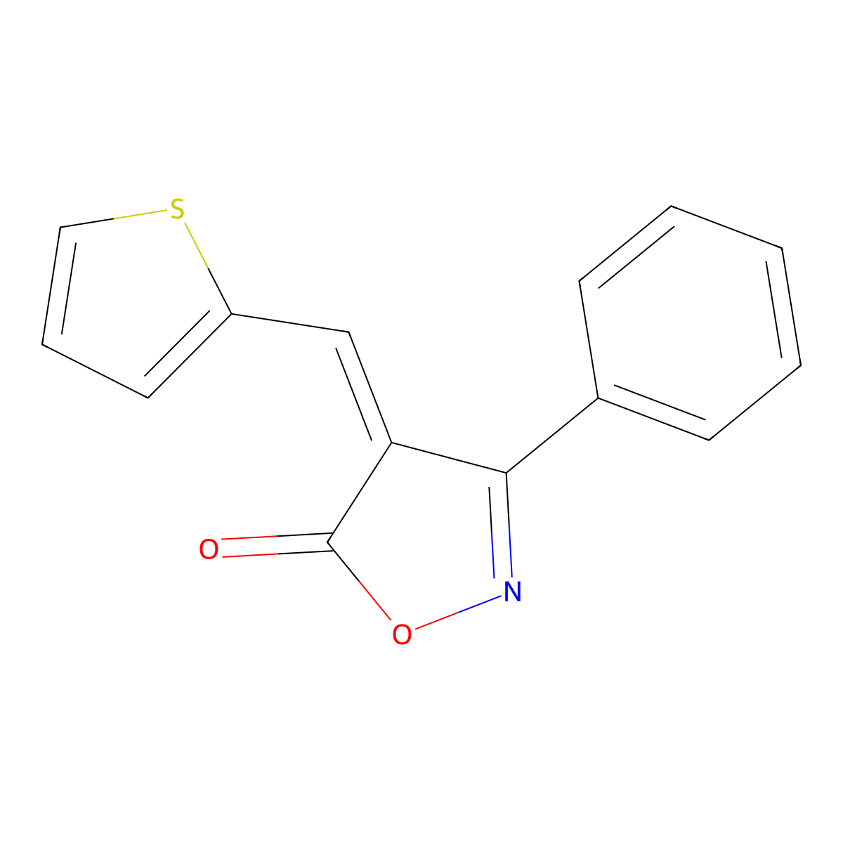 5(4H)-Isoxazolone, 3-phenyl-4-(2-thienylmethylene)-, (Z)- molecular structure, CAS 117734-17-5