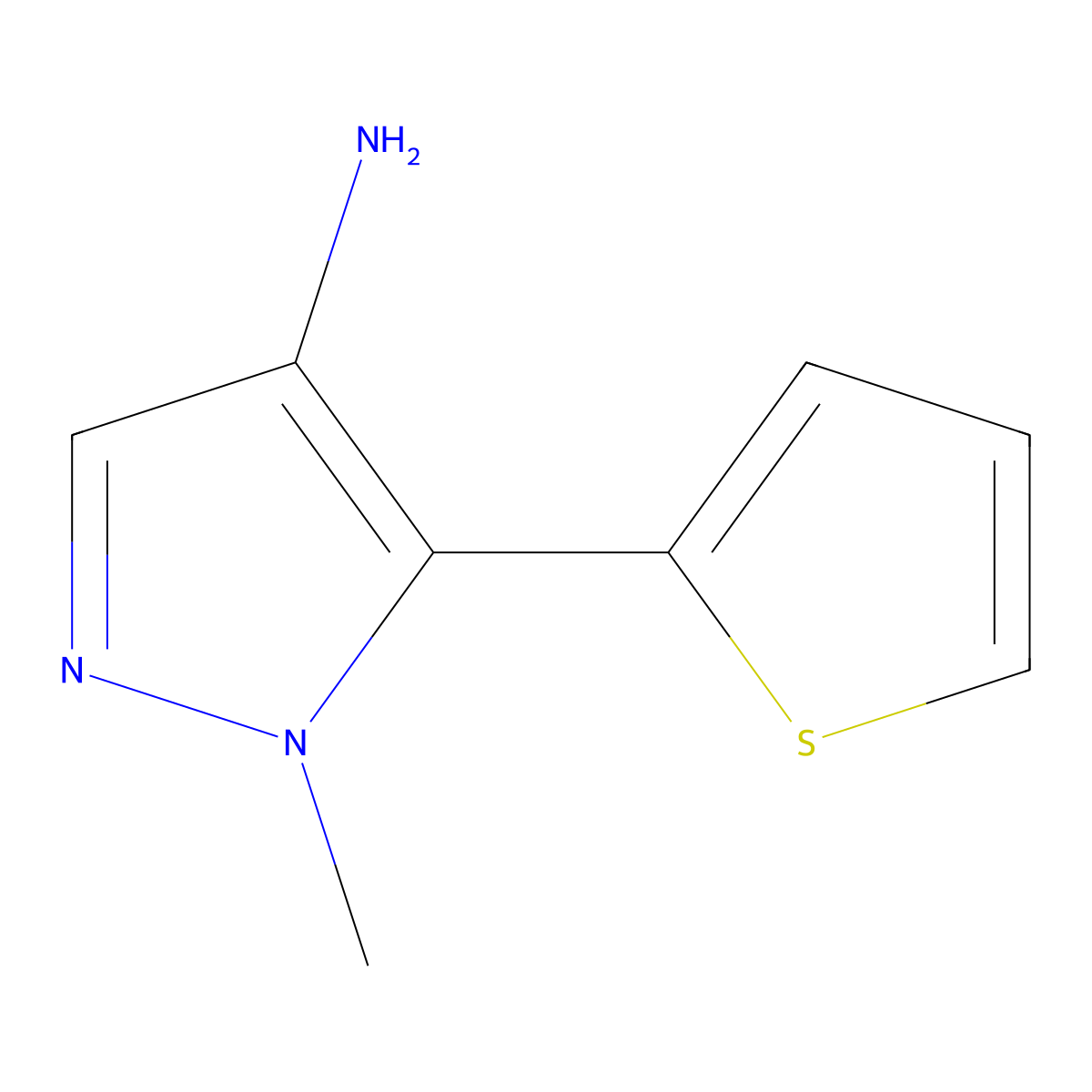 1-methyl-5-(thiophen-2-yl)-1H-pyrazol-4-amine molecular structure, CAS 1177340-82-7