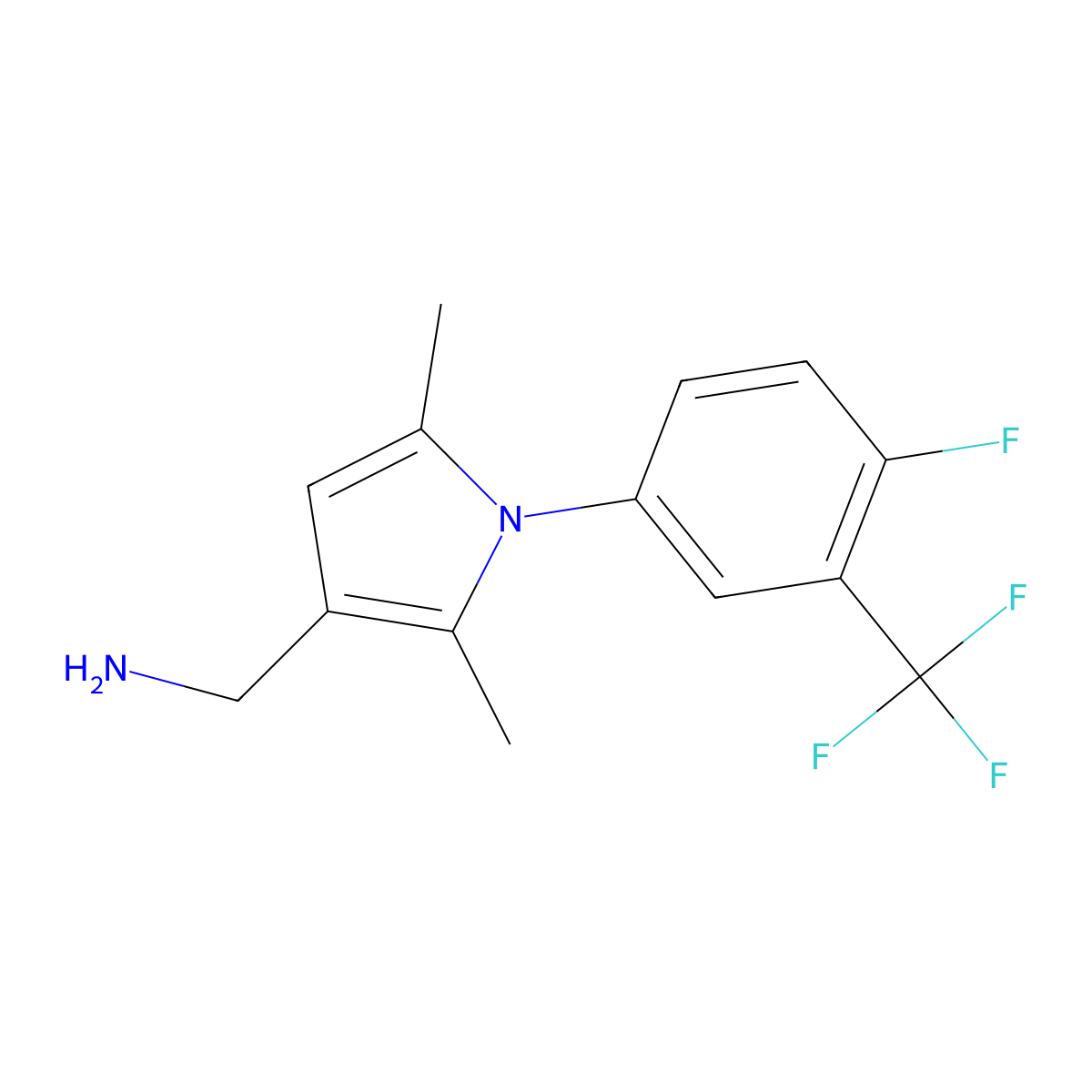 ({1-[4-fluoro-3-(trifluoromethyl)phenyl]-2,5-dimethyl-1H-pyrrol-3-yl}methyl)amine molecular structure, CAS 1177342-17-4