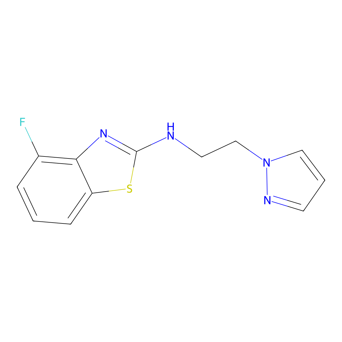 4-fluoro-N-[2-(1H-pyrazol-1-yl)ethyl]-1,3-benzothiazol-2-amine molecular structure, CAS 1177343-69-9