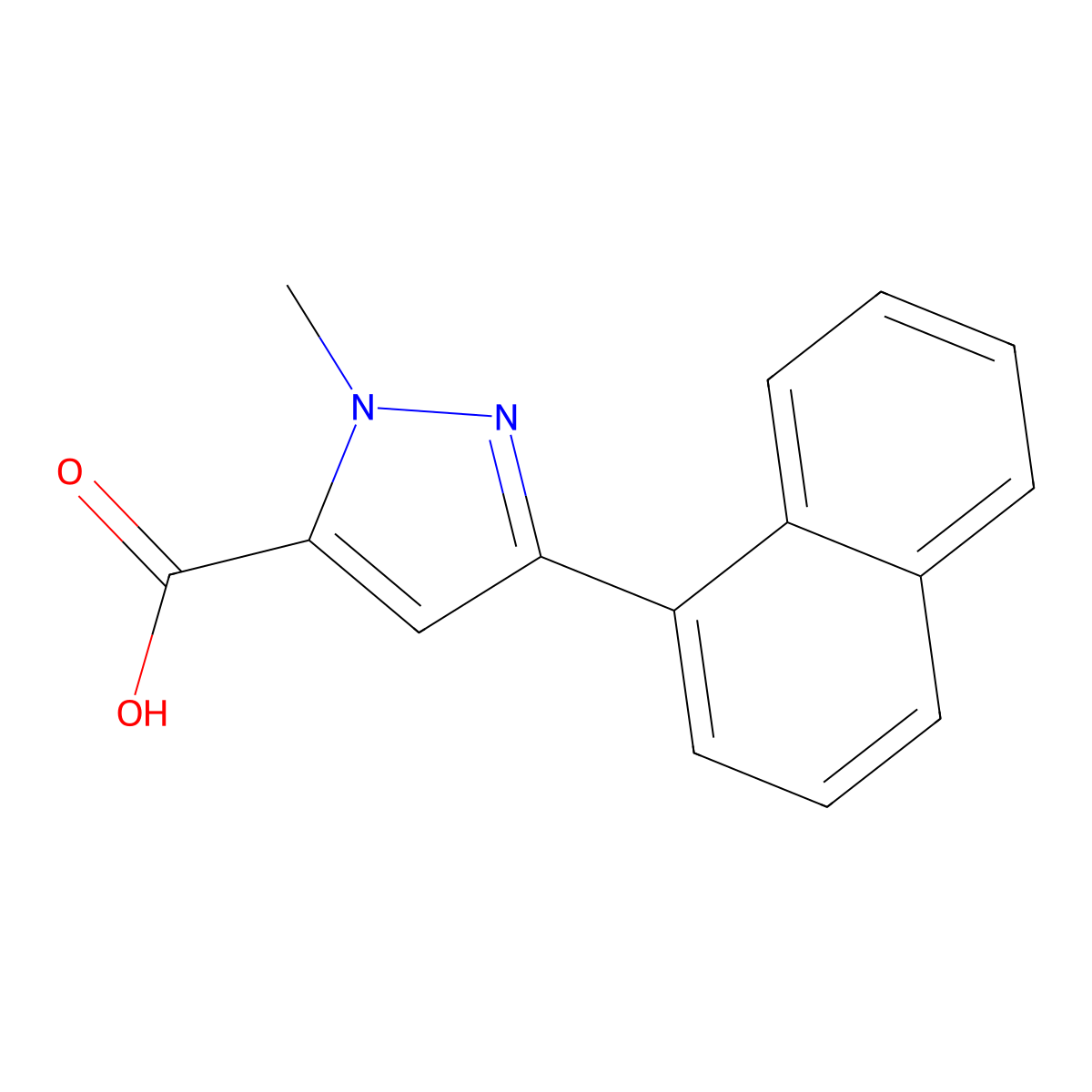 1-methyl-3-(1-naphthyl)-1{H}-pyrazole-5-carboxylic acid molecular structure, CAS 1177347-48-6
