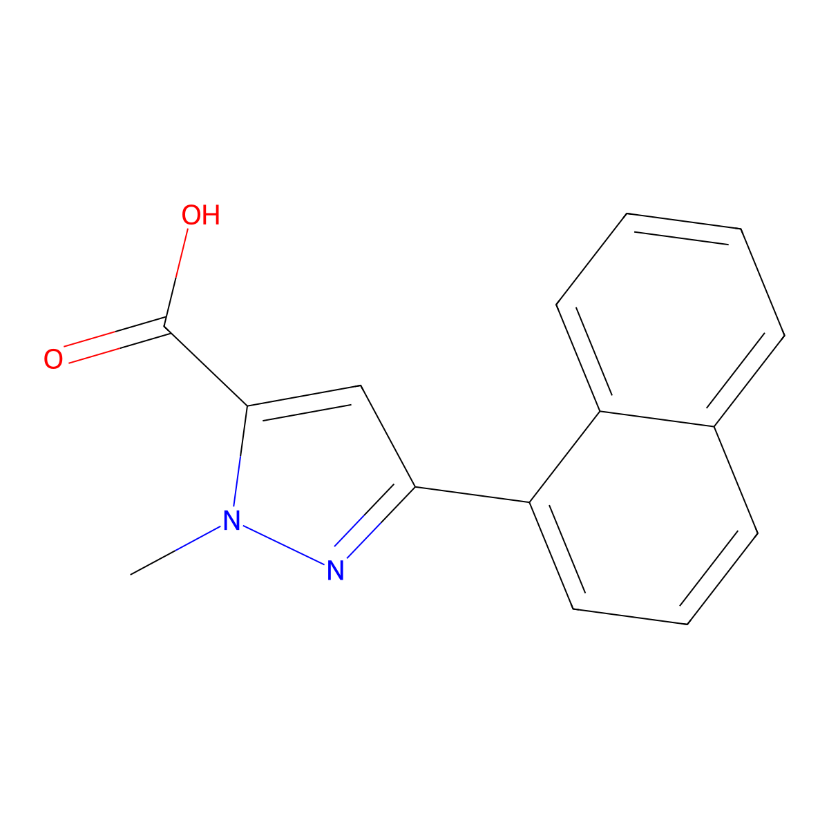 1-methyl-3-(1-naphthyl)-1{H}-pyrazole-5-carboxylic acid molecular structure, CAS 1177347-48-6