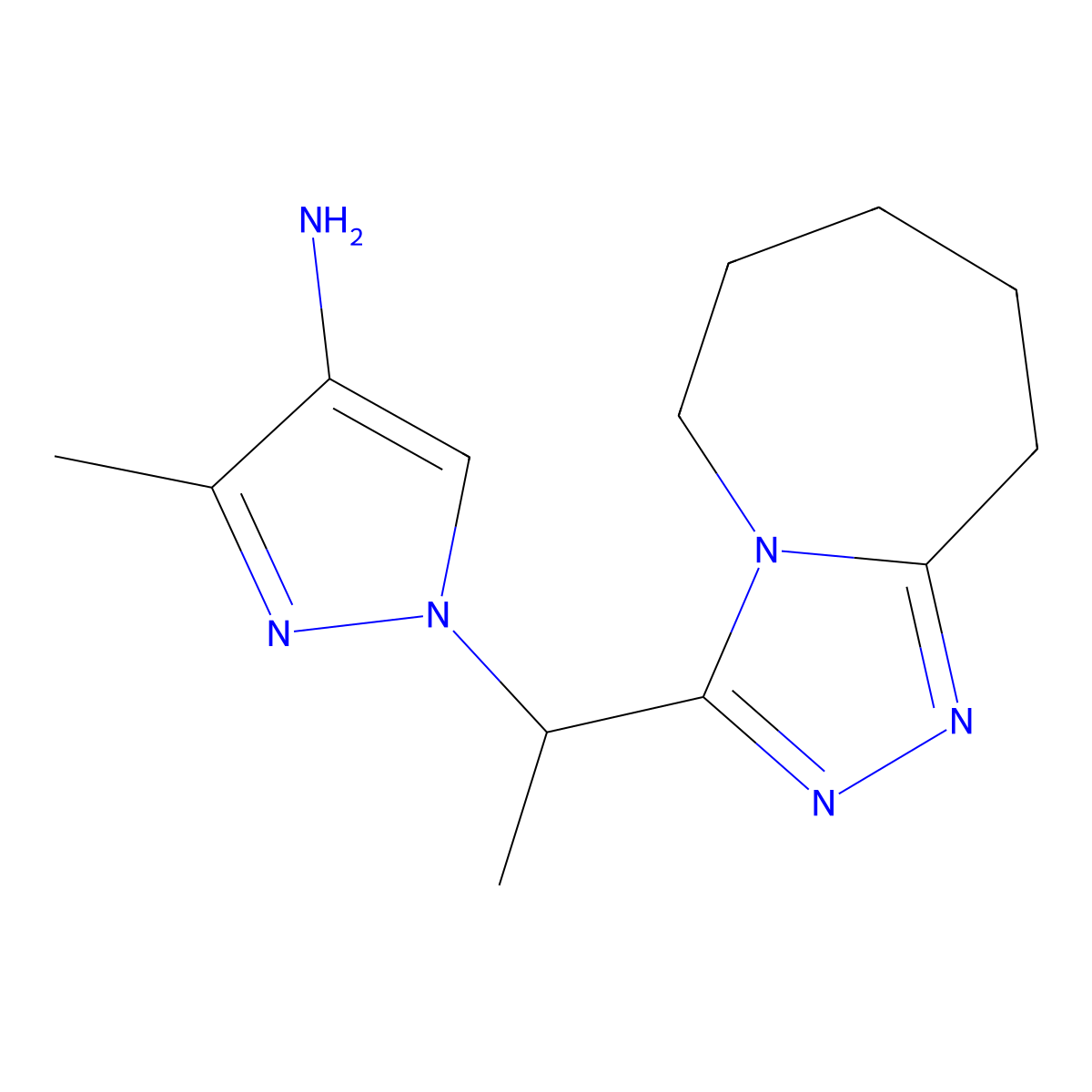 3-methyl-1-[1-(6,7,8,9-tetrahydro-5H-[1,2,4]triazolo[4,3-a]azepin-3-yl)ethyl]-1H-pyrazol-4-amine molecular structure, CAS 1177347-54-4