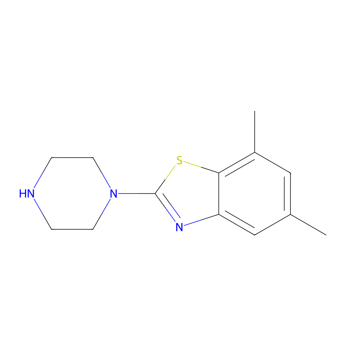 5,7-Dimethyl-2-(piperazin-1-yl)-1,3-benzothiazole molecular structure, CAS 1177348-47-8