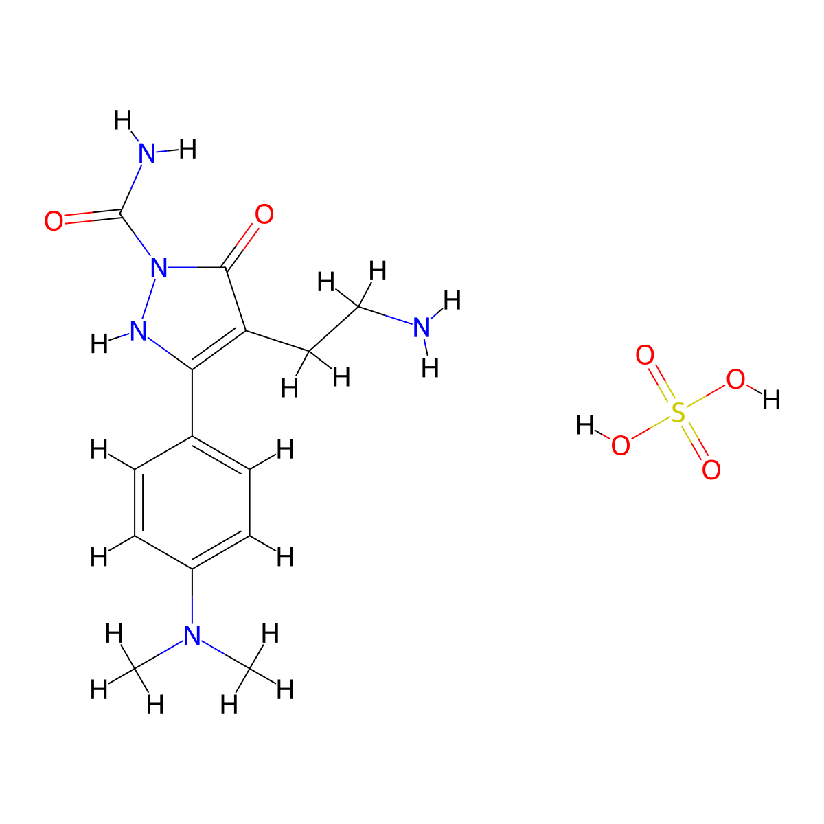 4-(2-aminoethyl)-3-[4-(dimethylamino)phenyl]-5-oxo-2,5-dihydro-1H-pyrazole-1-carboxamide sulphate molecular structure, CAS 1177351-77-7