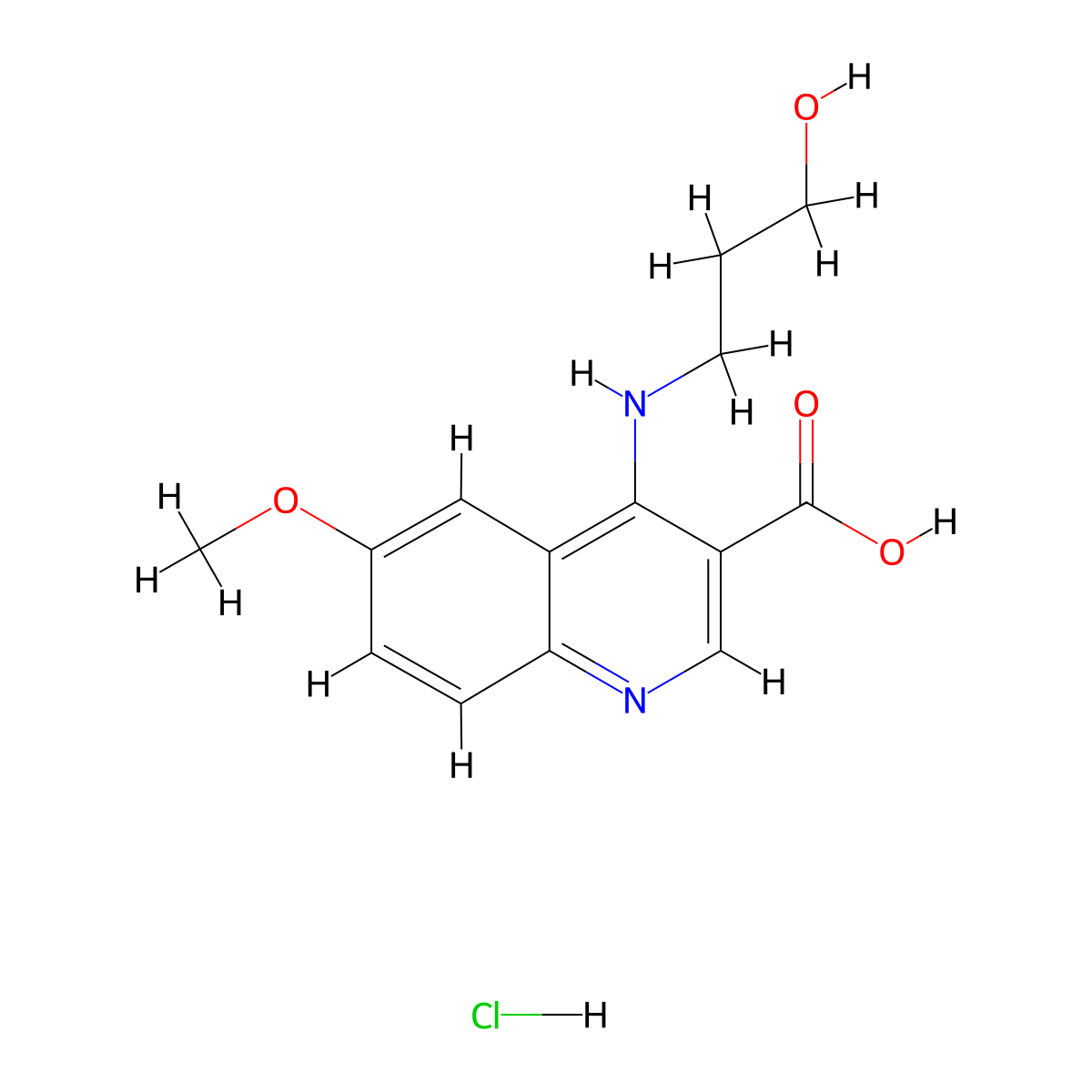 4-(3-Hydroxypropylamino)-6-methoxyquinoline-3-carboxylic acid;hydrochloride molecular structure, CAS 1177351-80-2
