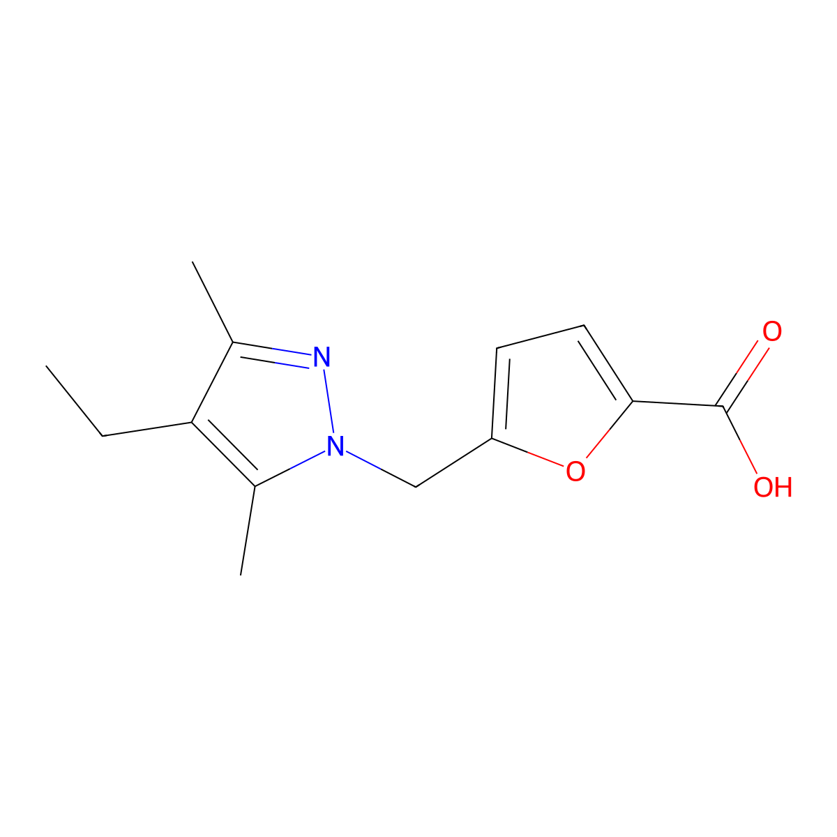 5-[(4-Ethyl-3,5-dimethyl-1H-pyrazol-1-YL)methyl]-2-furoic acid molecular structure, CAS 1177352-05-4