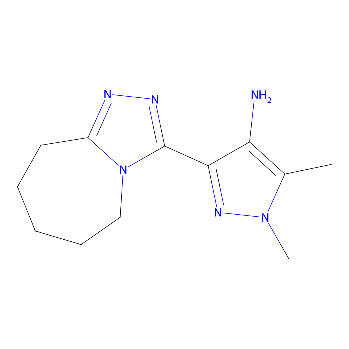1,5-dimethyl-3-(6,7,8,9-tetrahydro-5H-[1,2,4]triazolo[4,3-a]azepin-3-yl)-1H-pyrazol-4-amine molecular structure, CAS 1177352-06-5