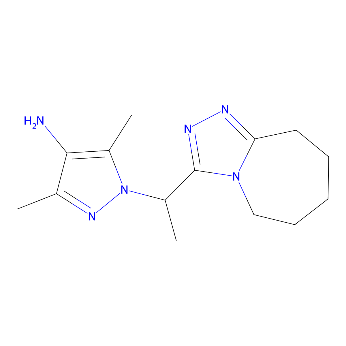 3,5-Dimethyl-1-(1-{5H,6H,7H,8H,9H-[1,2,4]triazolo[4,3-a]azepin-3-yl}ethyl)-1H-pyrazol-4-amine molecular structure, CAS 1177353-38-6