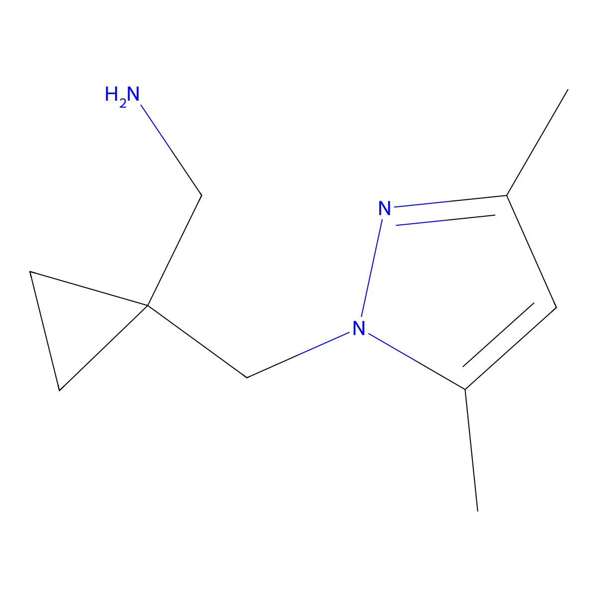 ({1-[(3,5-dimethyl-1H-pyrazol-1-yl)methyl]cyclopropyl}methyl)amine molecular structure, CAS 1177355-20-2