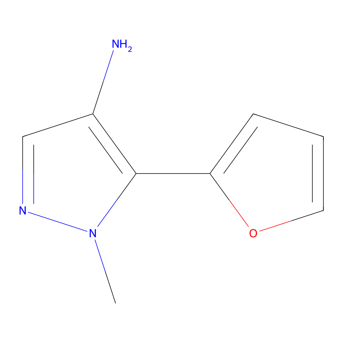 5-(furan-2-yl)-1-methyl-1H-pyrazol-4-amine molecular structure, CAS 1177355-47-3