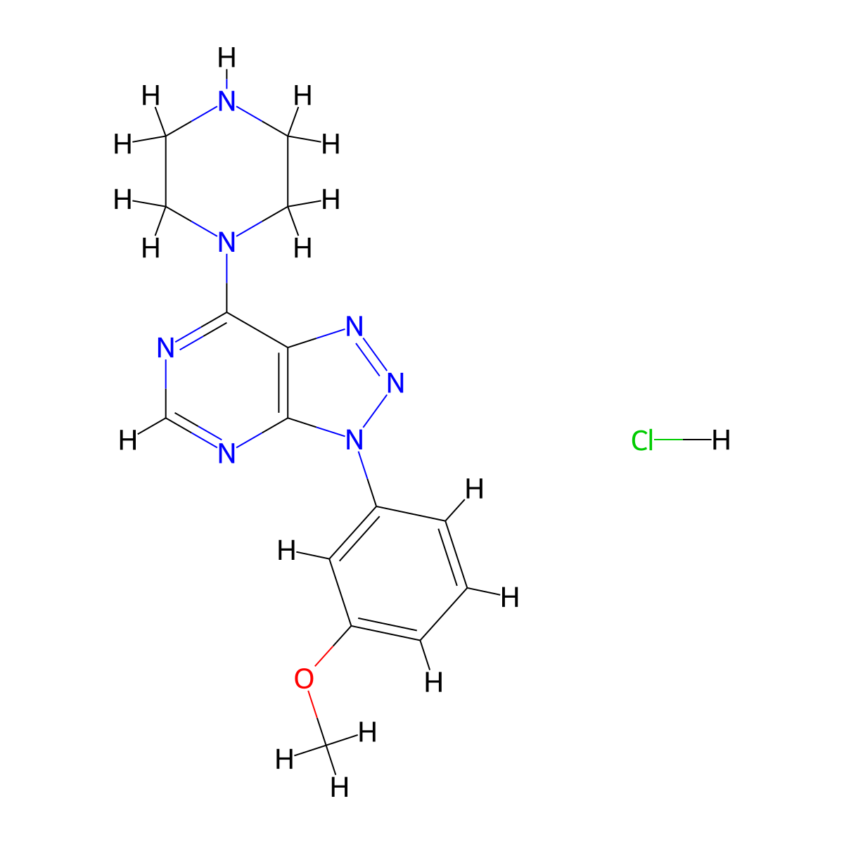 3-(3-methoxyphenyl)-7-(piperazin-1-yl)-3H-[1,2,3]triazolo[4,5-d]pyrimidine hydrochloride molecular structure, CAS 1177355-50-8