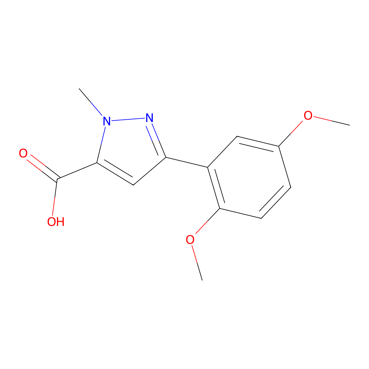 5-(2,5-Dimethoxyphenyl)-2-methylpyrazole-3-carboxylic acid molecular structure, CAS 1177356-65-8