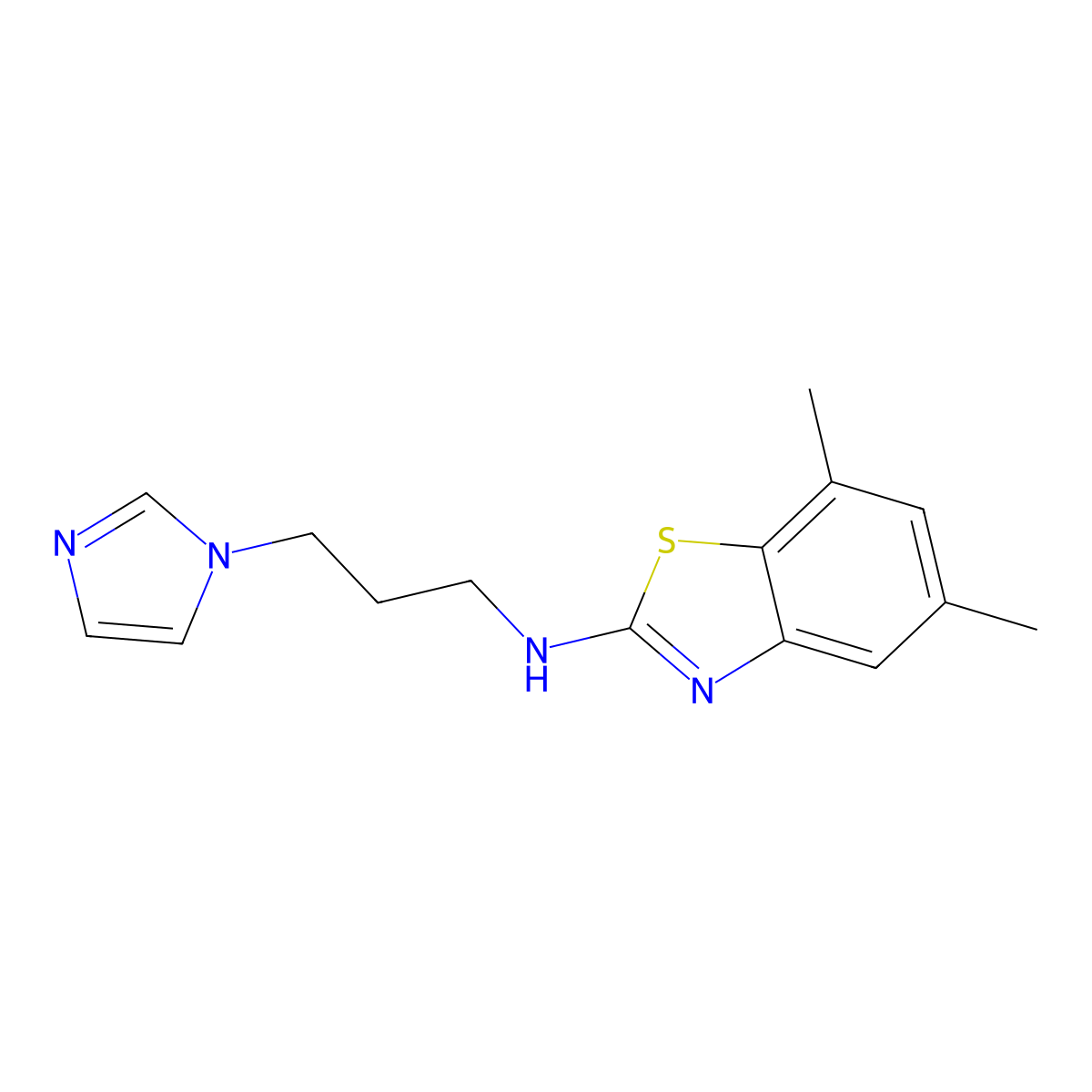 N-[3-(1H-imidazol-1-yl)propyl]-5,7-dimethyl-1,3-benzothiazol-2-amine molecular structure, CAS 1177357-50-4