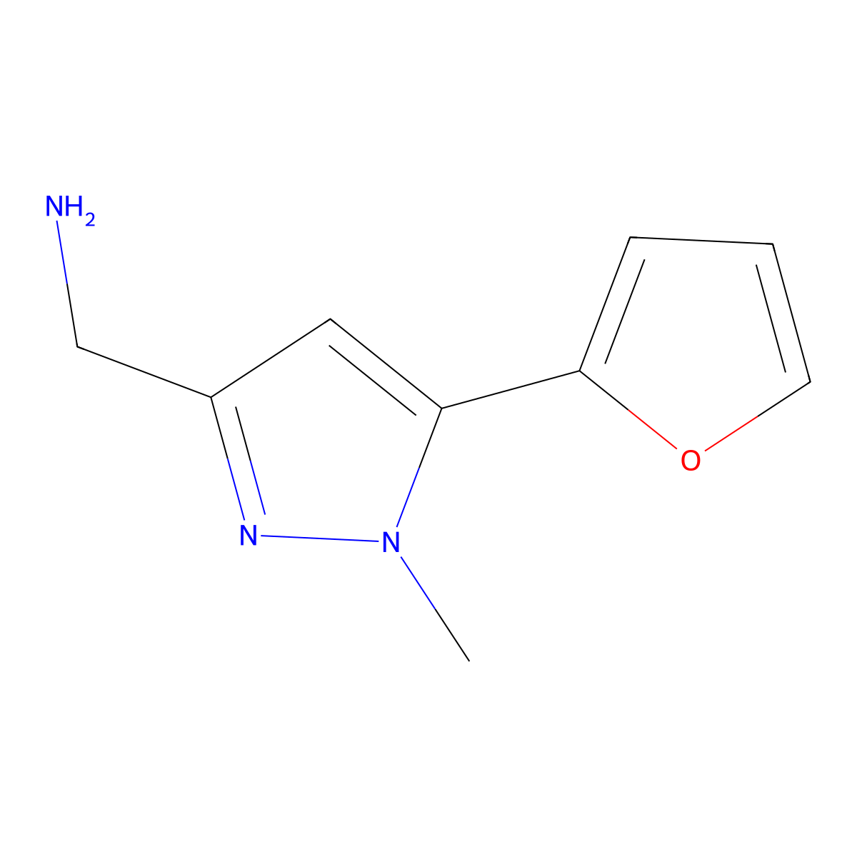 (5-(furan-2-yl)-1-methyl-1H-pyrazol-3-yl)methanamine molecular structure, CAS 1177358-28-9