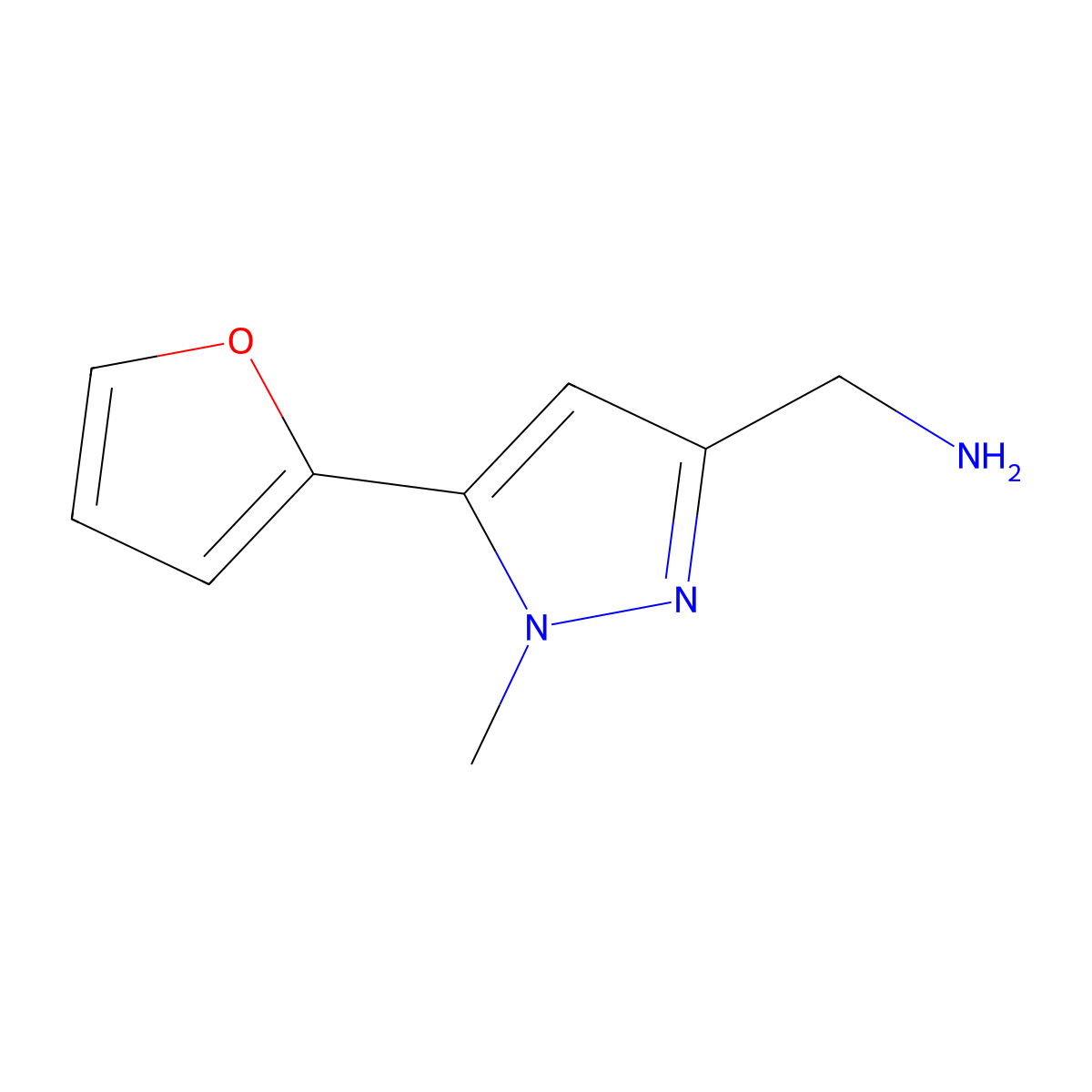 (5-(furan-2-yl)-1-methyl-1H-pyrazol-3-yl)methanamine molecular structure, CAS 1177358-28-9