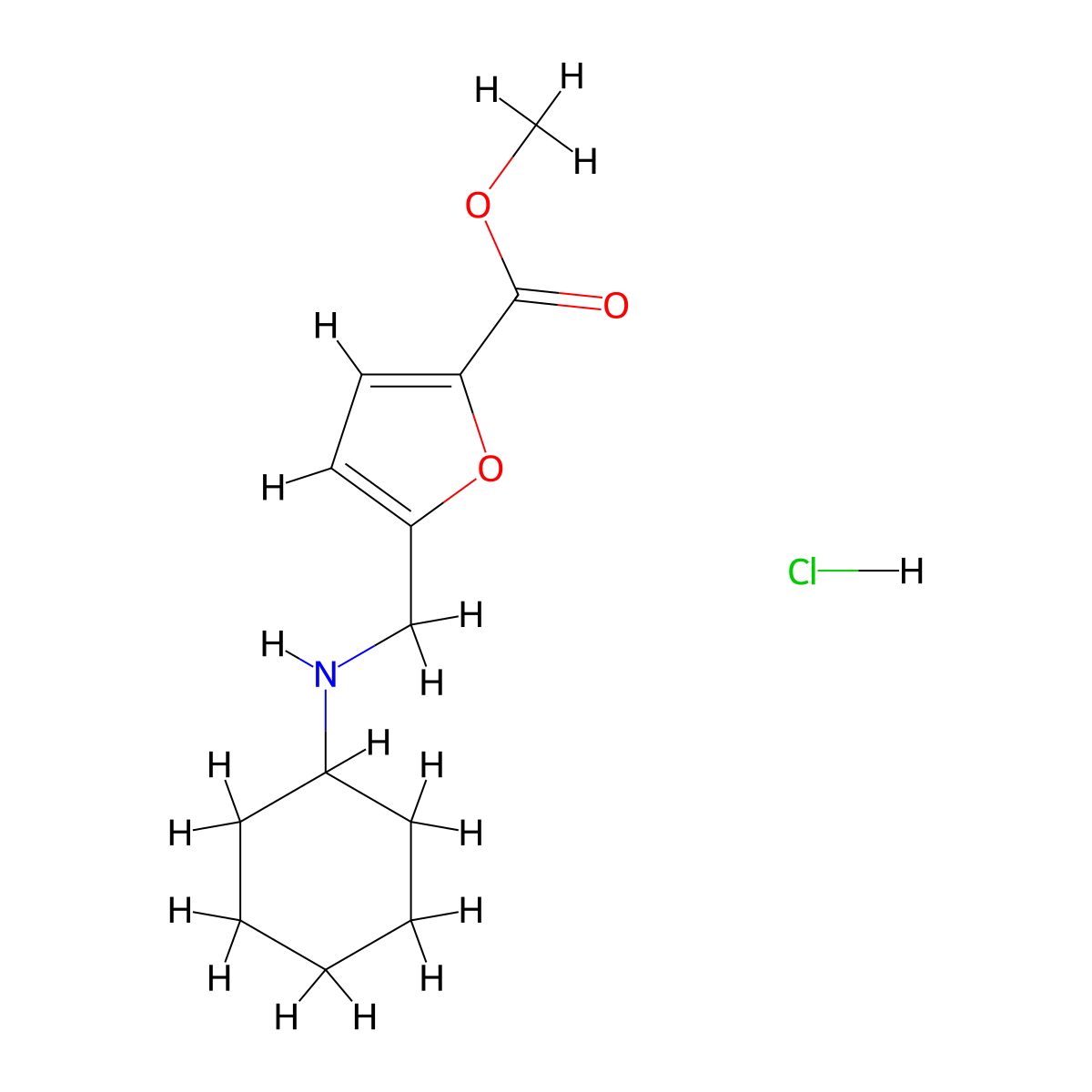 Methyl 5-[(cyclohexylamino)methyl]-2-furoate hydrochloride molecular structure, CAS 1177359-29-3