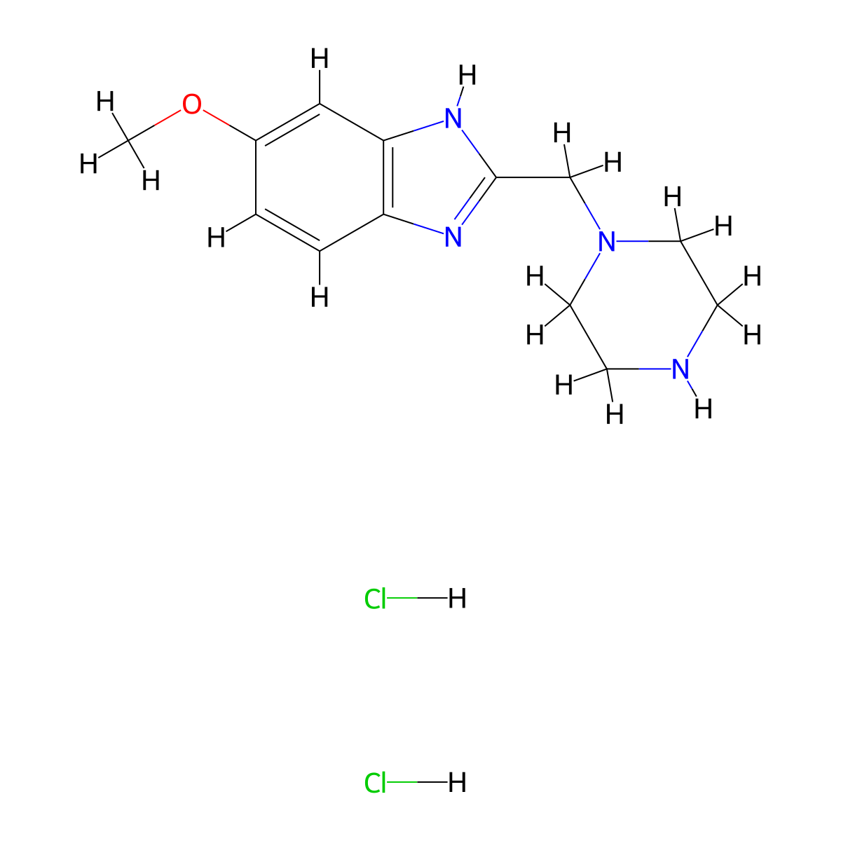 5-methoxy-2-(piperazin-1-ylmethyl)-1H-benzo[d]imidazole dihydrochloride molecular structure, CAS 1177360-44-9