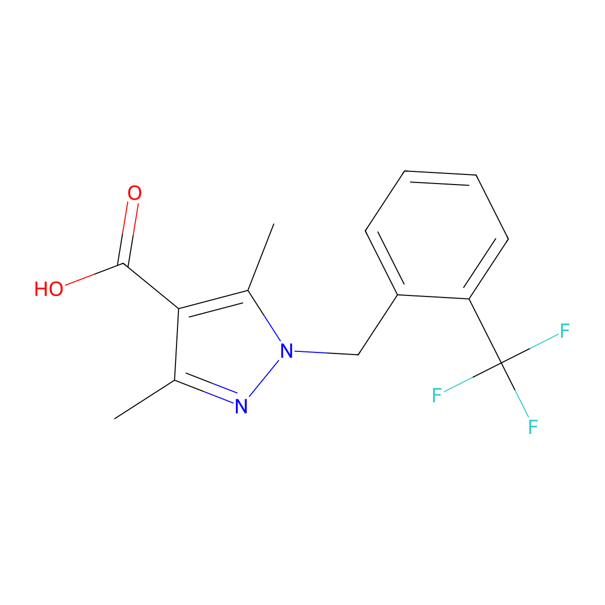 1-[2-(Trifluoromethyl)benzyl]-3,5-dimethyl-1H-pyrazole-4-carboxylic acid molecular structure, CAS 1177360-68-7