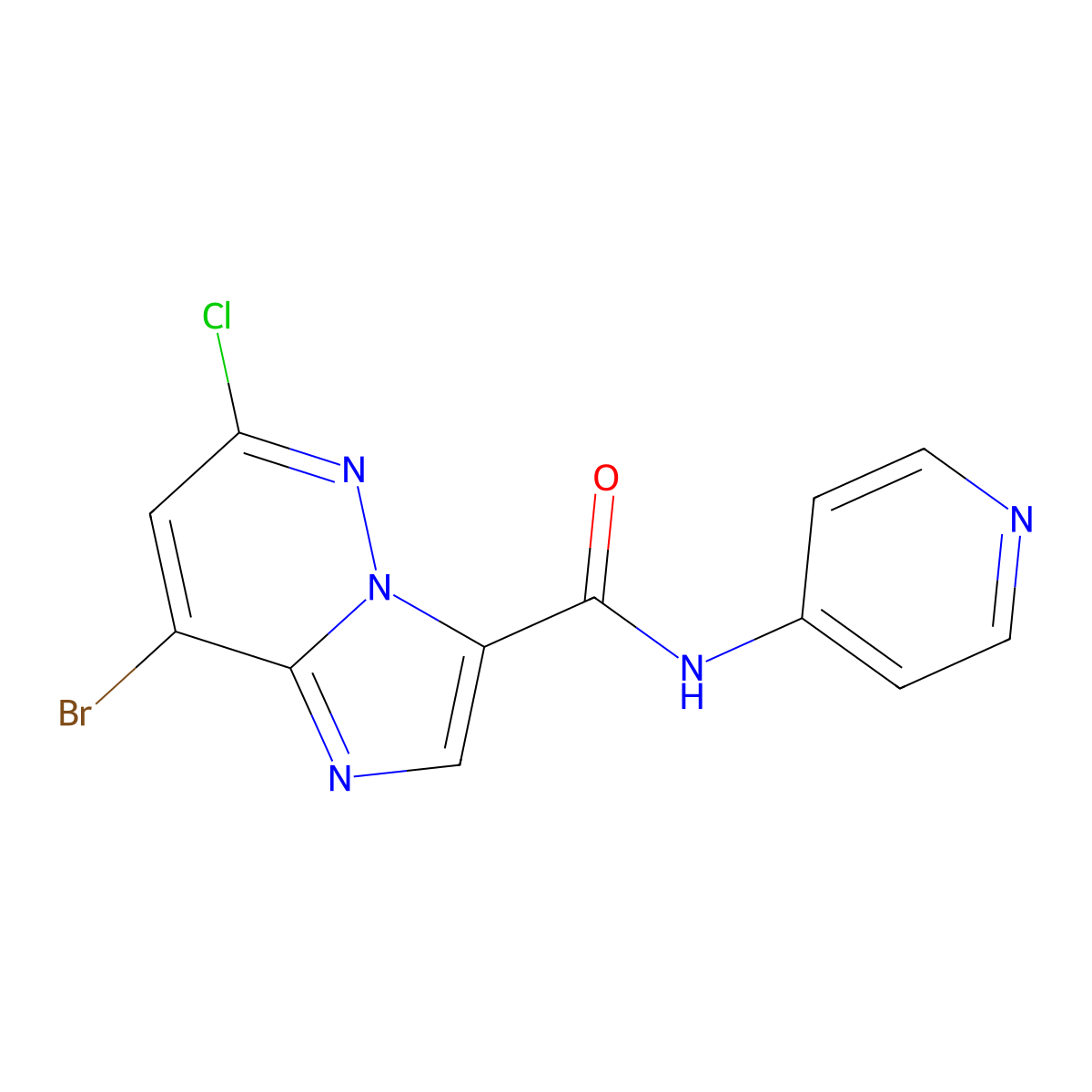 8-Bromo-6-chloro-N-(pyridin-4-yl)imidazo[1,2-b]pyridazine-3-carboxamide molecular structure, CAS 1177415-94-9