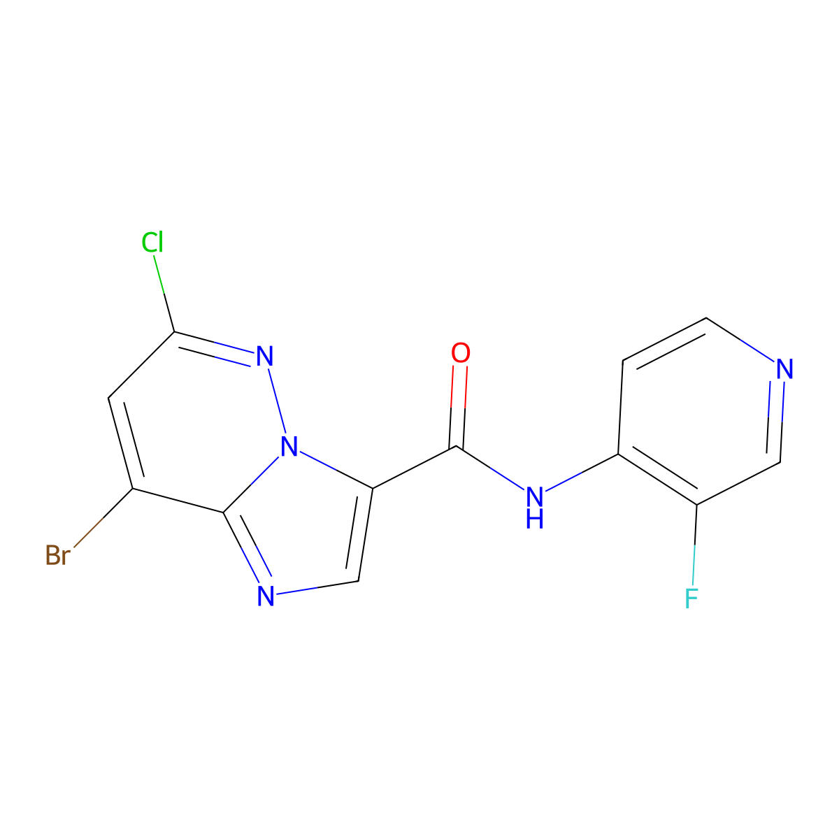 8-Bromo-6-chloro-N-(3-fluoropyridin-4-yl)imidazo[1,2-b]pyridazine-3-carboxamide molecular structure, CAS 1177415-98-3