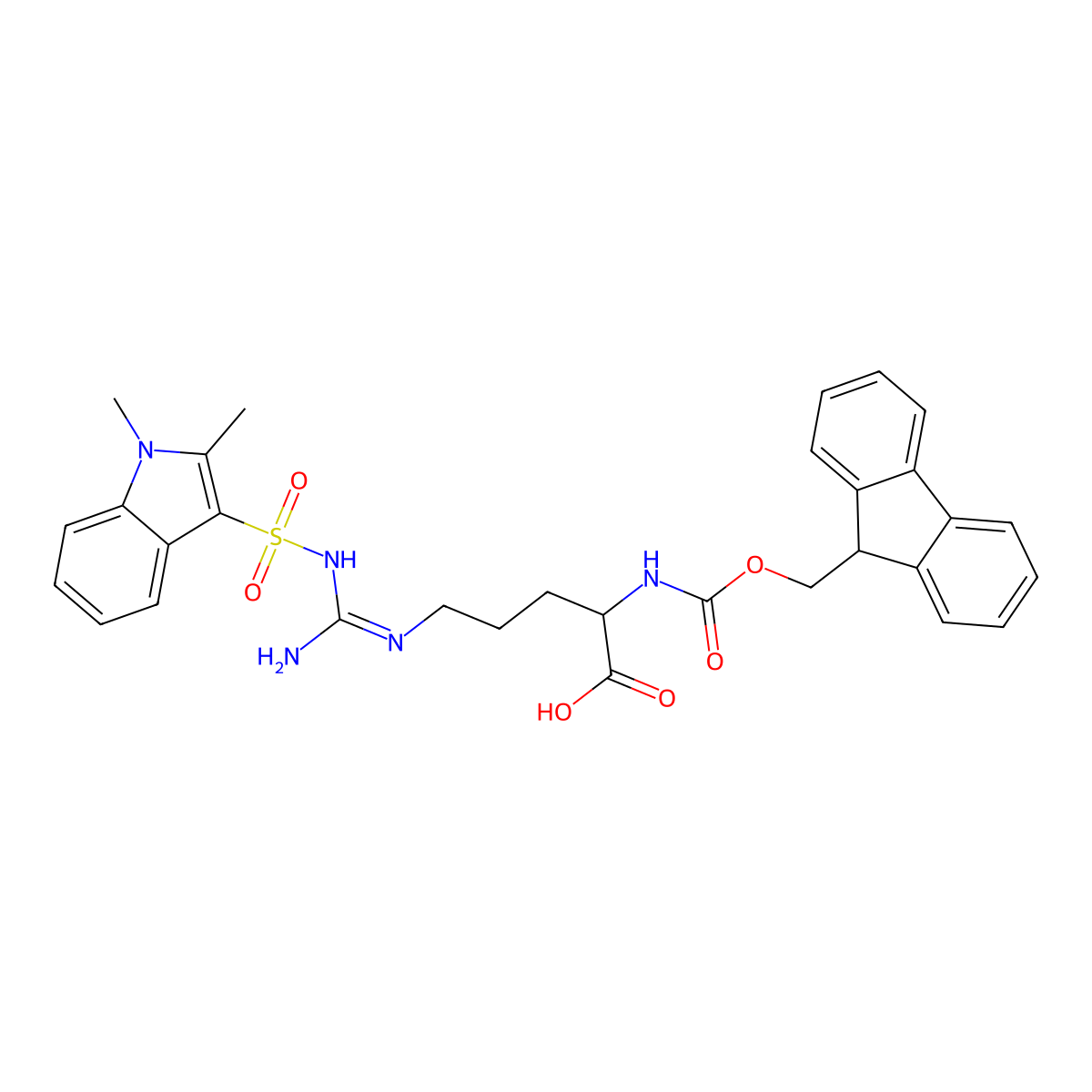 N2-(((9H-Fluoren-9-yl)methoxy)carbonyl)-Nw-((1,2-dimethyl-1H-indol-3-yl)sulfonyl)-L-arginine molecular structure, CAS 1177425-23-8