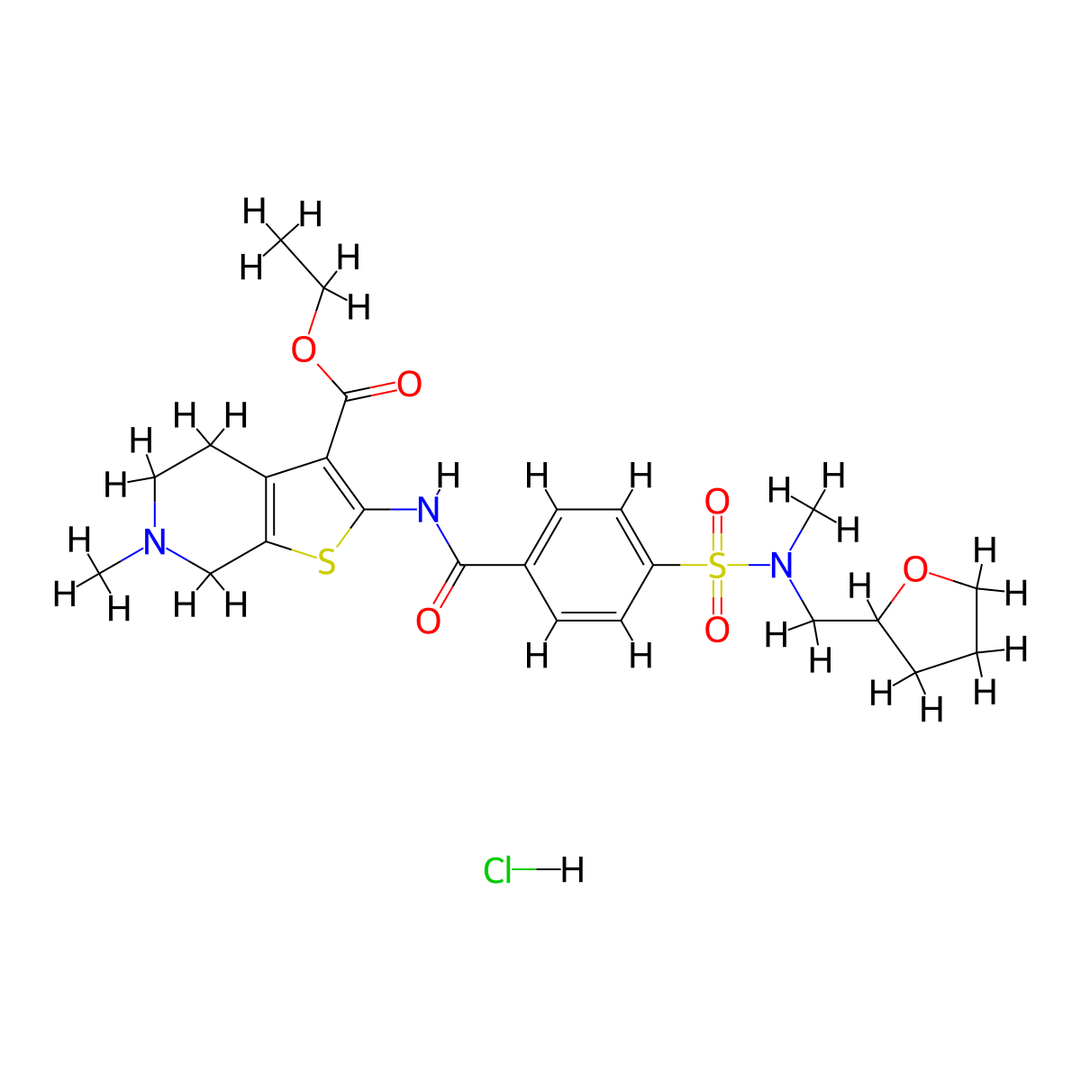 ethyl 6-methyl-2-(4-(N-methyl-N-((tetrahydrofuran-2-yl)methyl)sulfamoyl)benzamido)-4,5,6,7-tetrahydrothieno[2,3-c]pyridine-3-carboxylate hydrochloride molecular structure, CAS 1177430-74-8