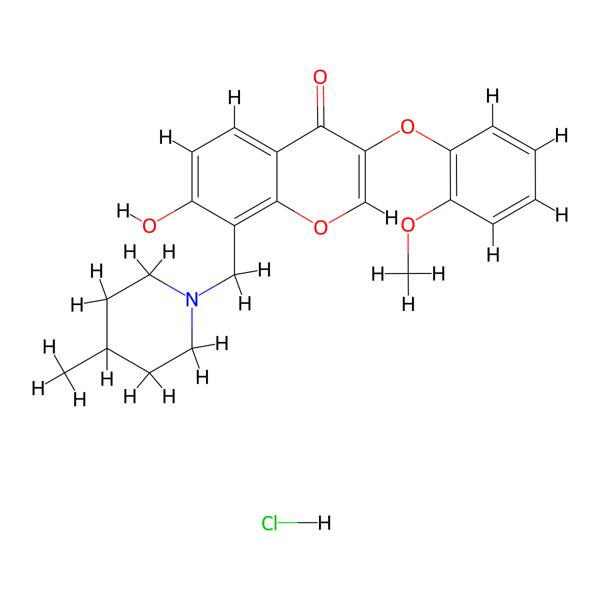7-hydroxy-3-(2-methoxyphenoxy)-8-[(4-methylpiperidin-1-yl)methyl]-4H-chromen-4-one hydrochloride molecular structure, CAS 1177460-27-3