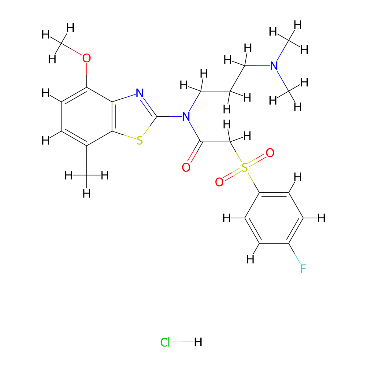 N-(3-(dimethylamino)propyl)-2-((4-fluorophenyl)sulfonyl)-N-(4-methoxy-7-methylbenzo[d]thiazol-2-yl)acetamide hydrochloride molecular structure, CAS 1177476-37-7