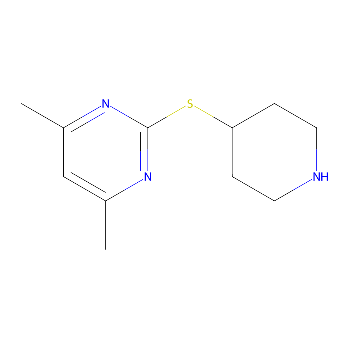 4,6-Dimethyl-2-(piperidin-4-ylthio)pyrimidine molecular structure, CAS 1177488-28-6