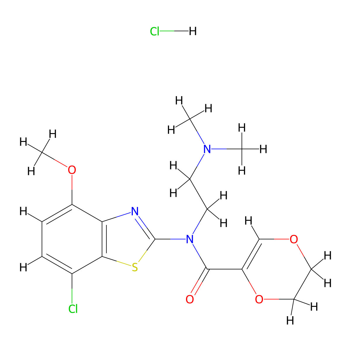 N-(7-chloro-4-methoxybenzo[d]thiazol-2-yl)-N-(2-(dimethylamino)ethyl)-5,6-dihydro-1,4-dioxine-2-carboxamide hydrochloride molecular structure, CAS 1177521-86-6