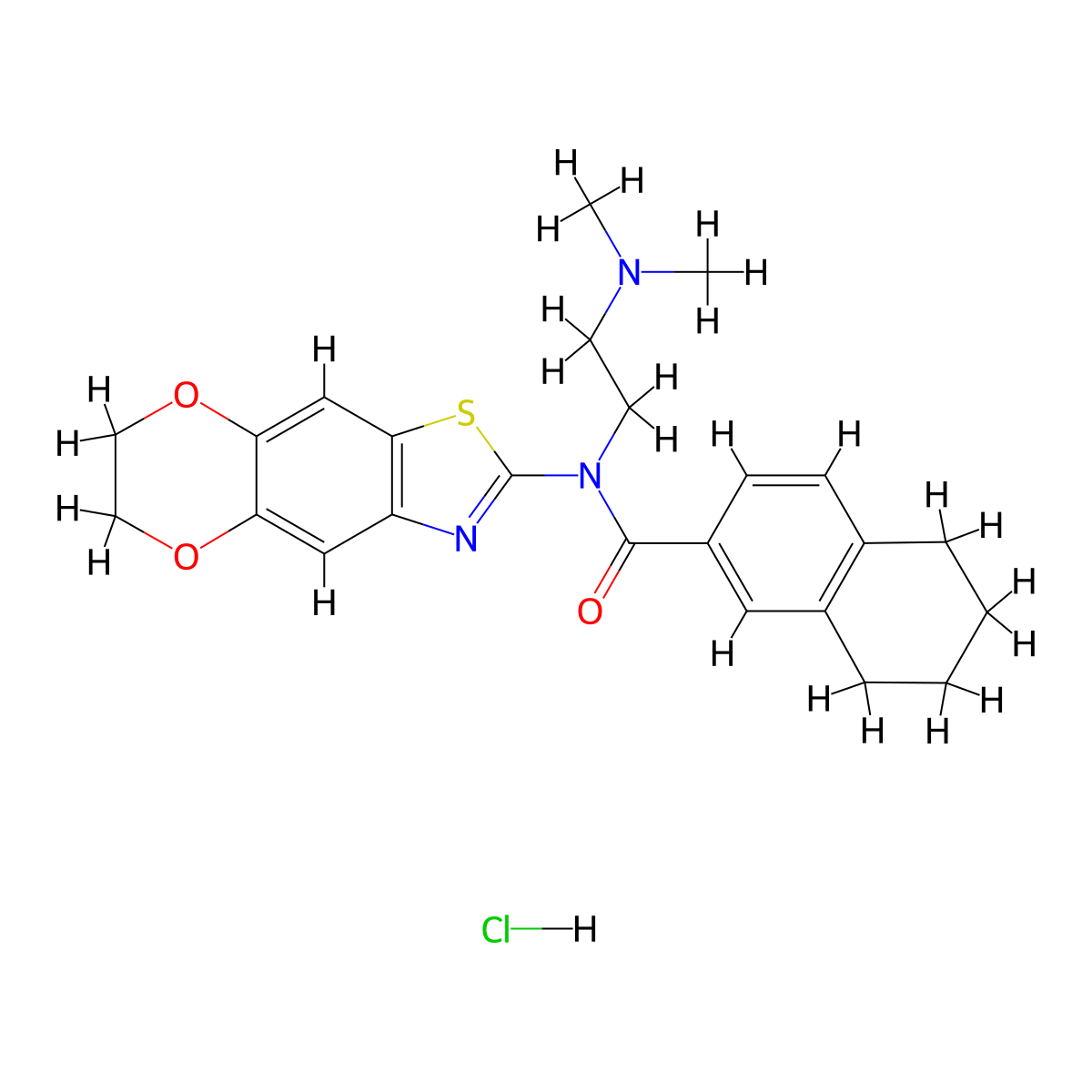 N-[2-(dimethylamino)ethyl]-N-{10,13-dioxa-4-thia-6-azatricyclo[7.4.0.0^{3,7}]trideca-1,3(7),5,8-tetraen-5-yl}-5,6,7,8-tetrahydronaphthalene-2-carboxamide hydrochloride molecular structure, CAS 1177524-27-4
