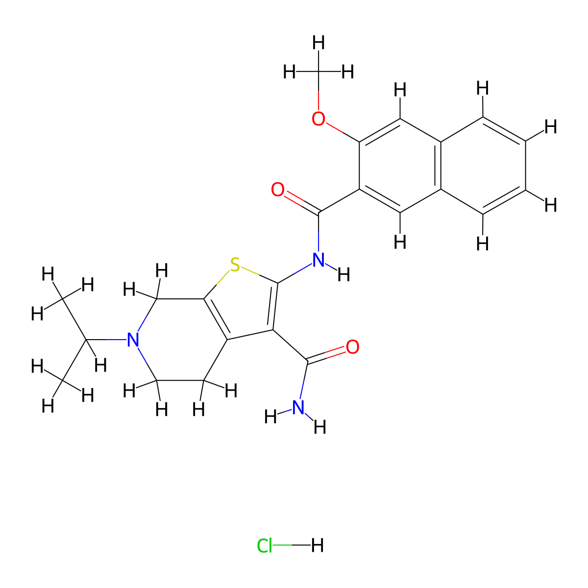 6-Isopropyl-2-(3-methoxy-2-naphthamido)-4,5,6,7-tetrahydrothieno[2,3-c]pyridine-3-carboxamide hydrochloride molecular structure, CAS 1177525-02-8